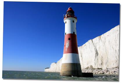 The Beachy Head Lighthouse taken off Beachy Head with the Belle Tout Lighthouse in the distance