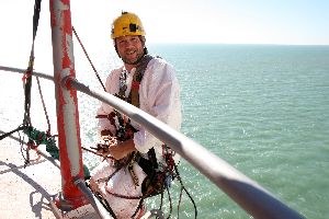 Ian abseil painter at the Beachy Head Lighthouse